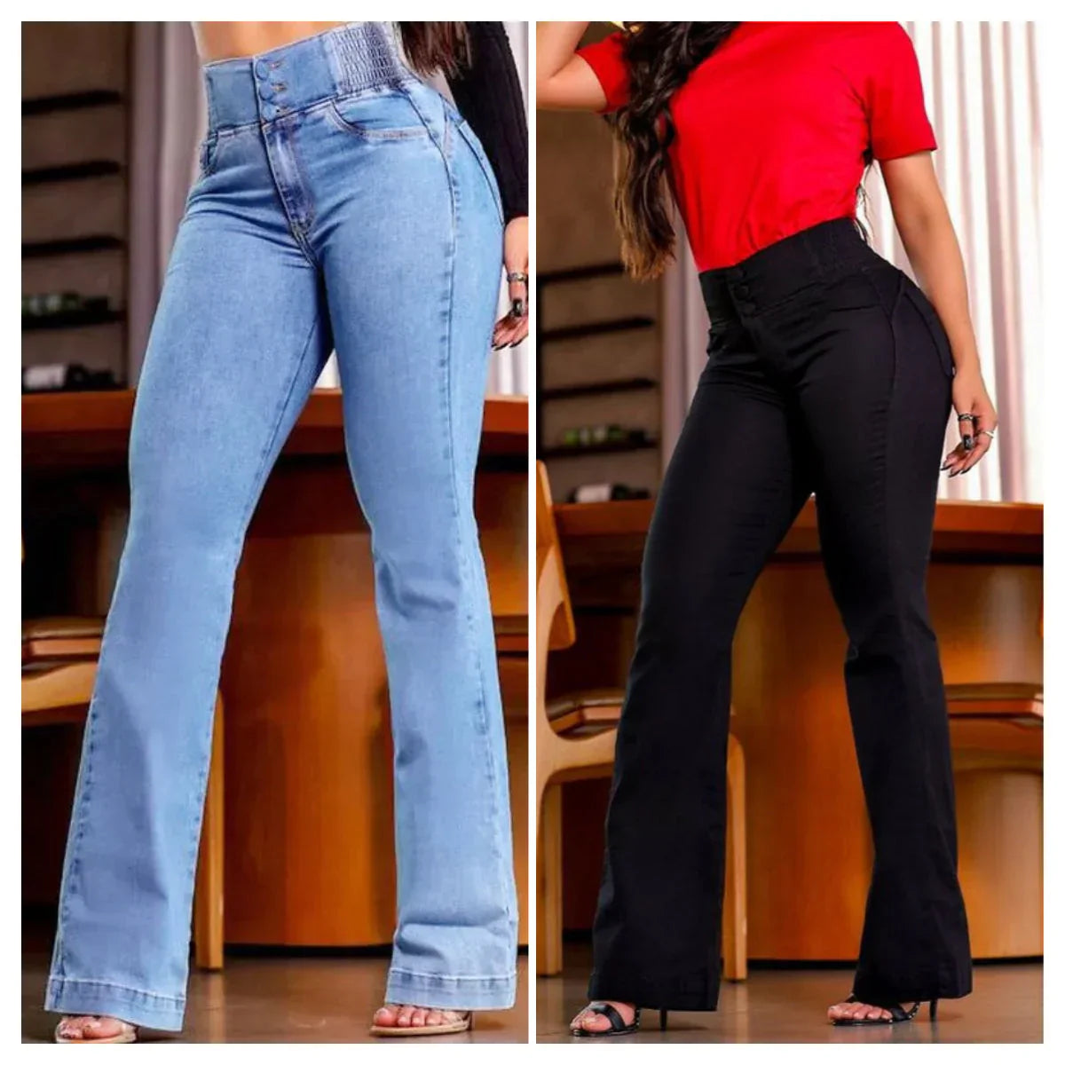Jean flare extensible à taille haute