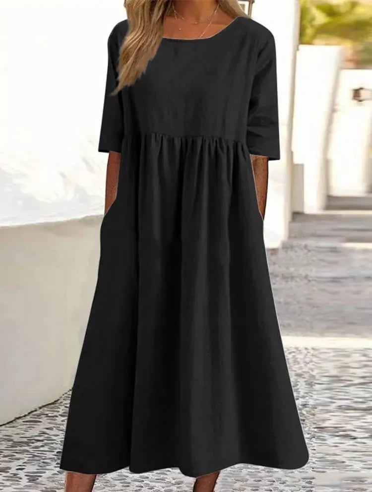 👗Réduction pour le début de l'été💝Robe décontractée en coton à col ras du cou et à poches pour femmes(🔥50% de réduction)