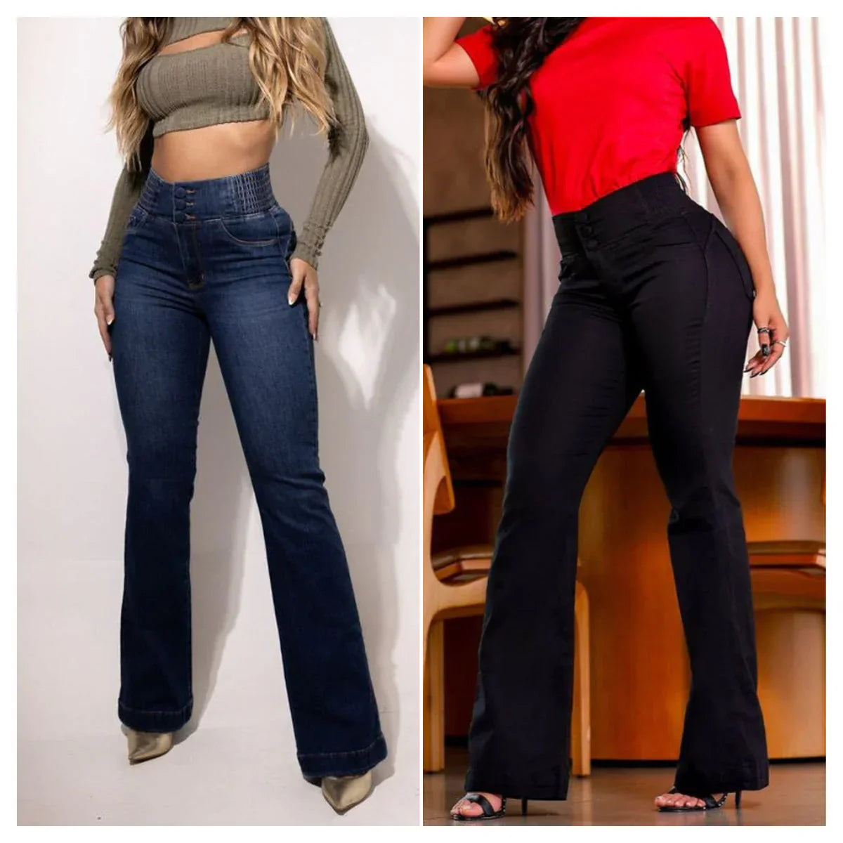 Jean flare extensible à taille haute