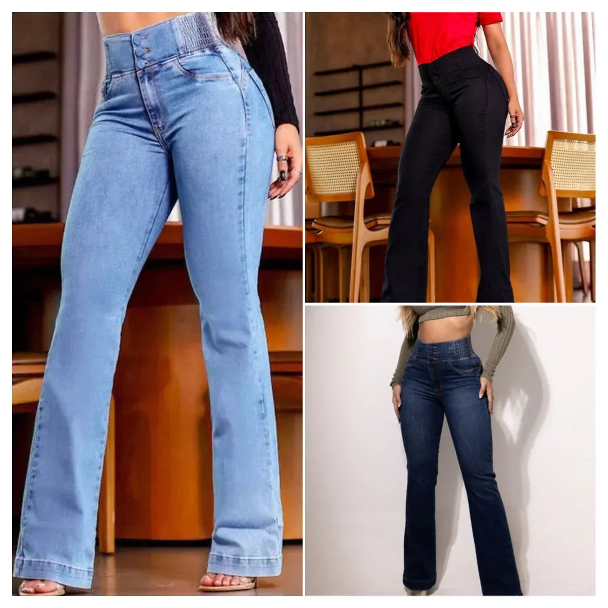 Jean flare extensible à taille haute