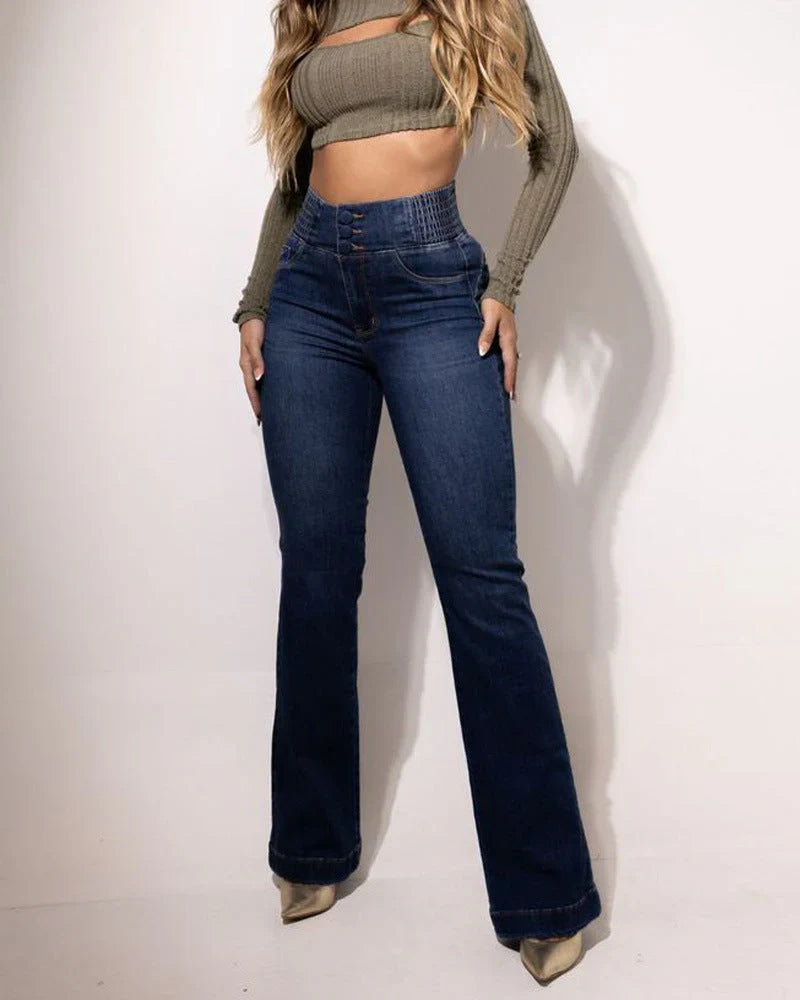 Jean flare extensible à taille haute