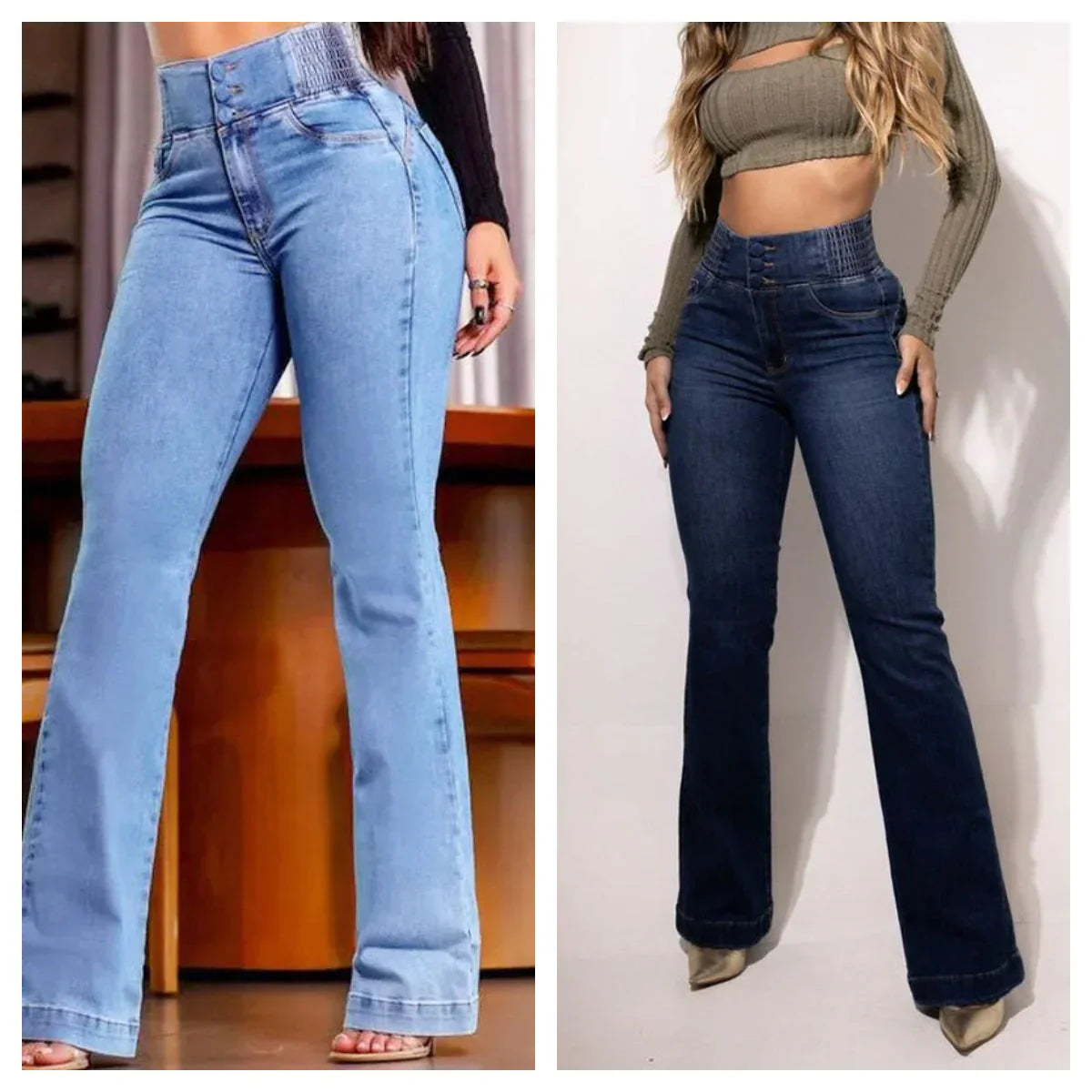 Jean flare extensible à taille haute