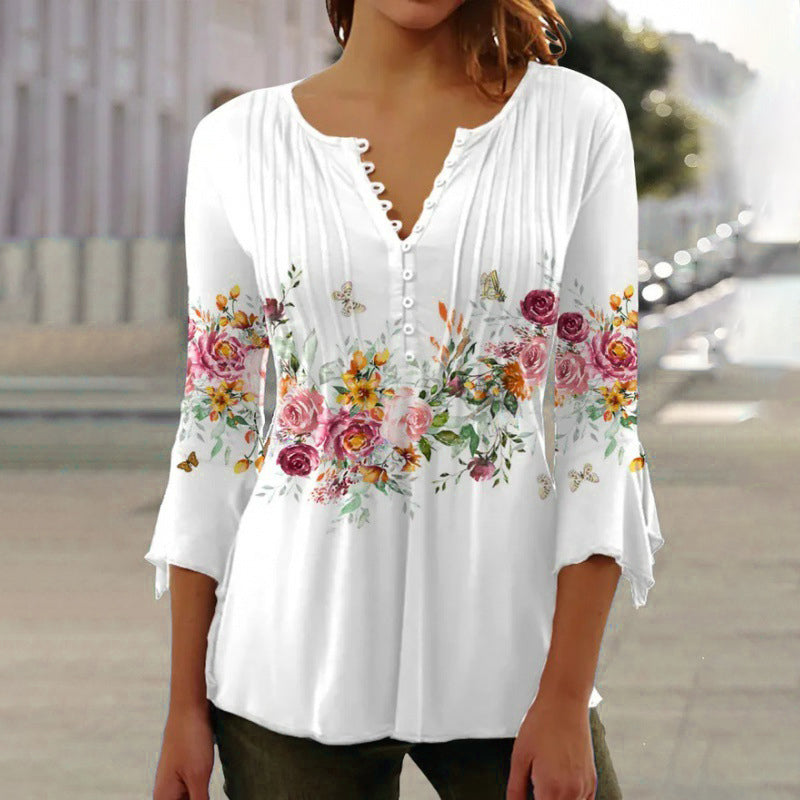 🔥2025 Nouveau Bestsellers🔥Chemise à col en V imprimée femme