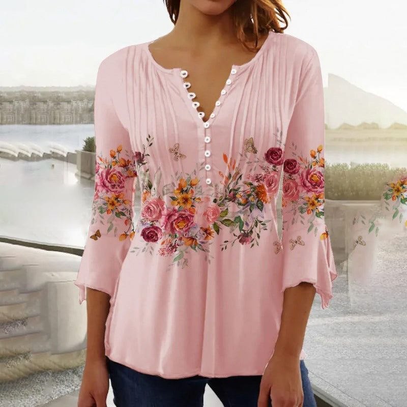 🔥2025 Nouveau Bestsellers🔥Chemise à col en V imprimée femme