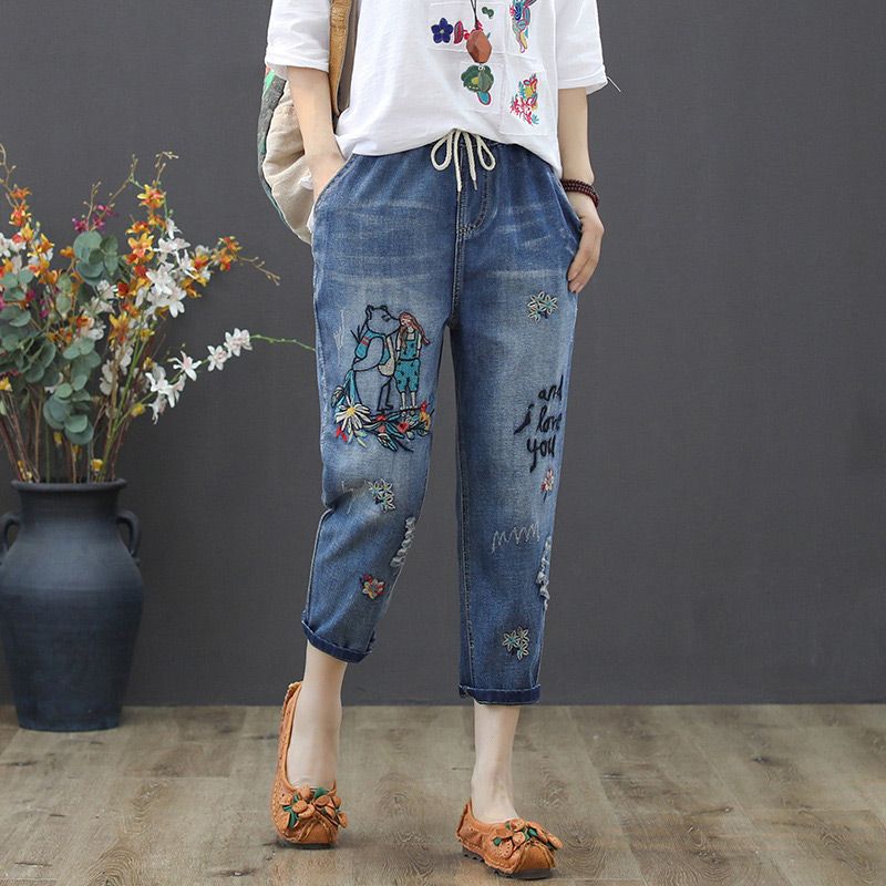 Jean brodé vintage pour femmes