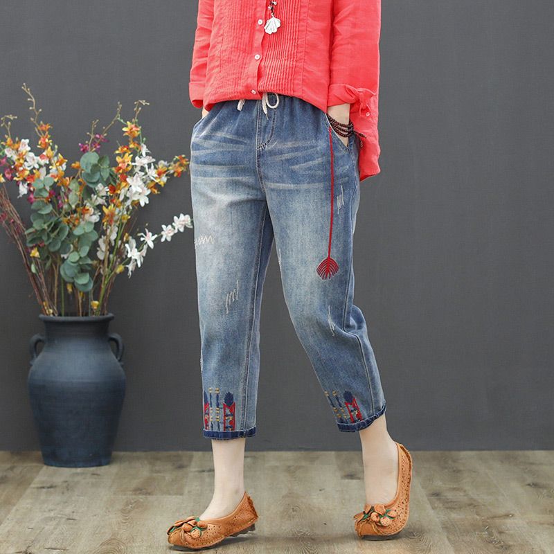 Jean brodé vintage pour femmes