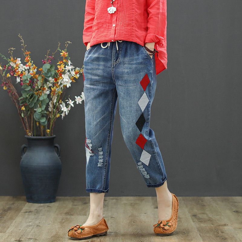 Jean brodé vintage pour femmes