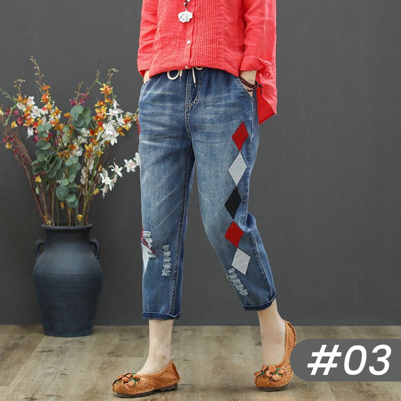 Jean brodé vintage pour femmes