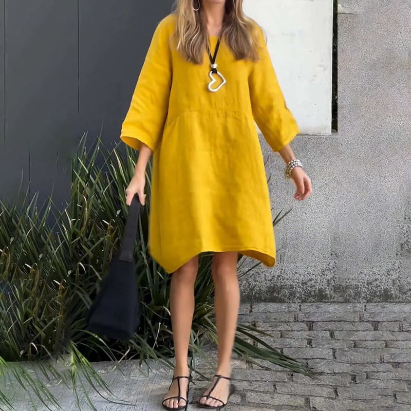 Robe en ajustement en liberté de couleur unie décontractée pour femmes avec poche
