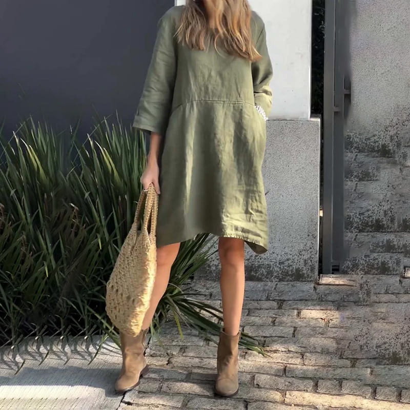 Robe en ajustement en liberté de couleur unie décontractée pour femmes avec poche