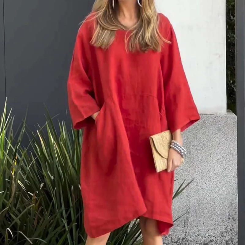 Robe en ajustement en liberté de couleur unie décontractée pour femmes avec poche