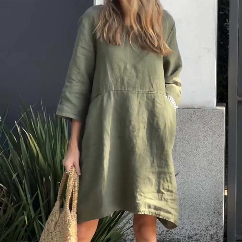 Robe en ajustement en liberté de couleur unie décontractée pour femmes avec poche