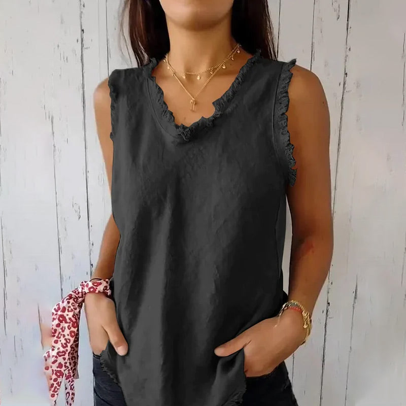 Gilet en col unique dans les tissus en coton et en lin