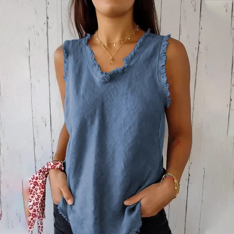 Gilet en col unique dans les tissus en coton et en lin