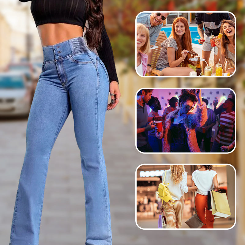 Jean flare extensible à taille haute
