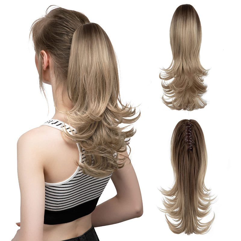 ✨Le secret de la confiance👸Femmes légèrement bouclés Fibre chimique Simulation de cheveux Fausse queue de cheval naturelle épingle à cheveux