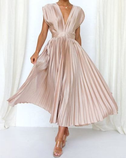 🎁Hot Sale 30% OFF⏳Timeless Elegance: Draped V-Neck Pleated Skirt Dress💃