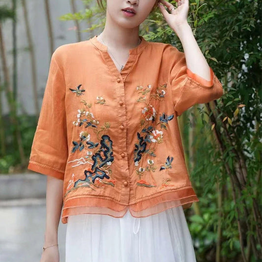 🎁Hot Sale 49% OFF⏳Women's Loose Fit Embroidered Button Down Top