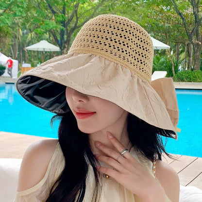 🎁Hot Sale 49% OFF⏳Can Store Black Rubber Bow Shaped Sunshade Hat
