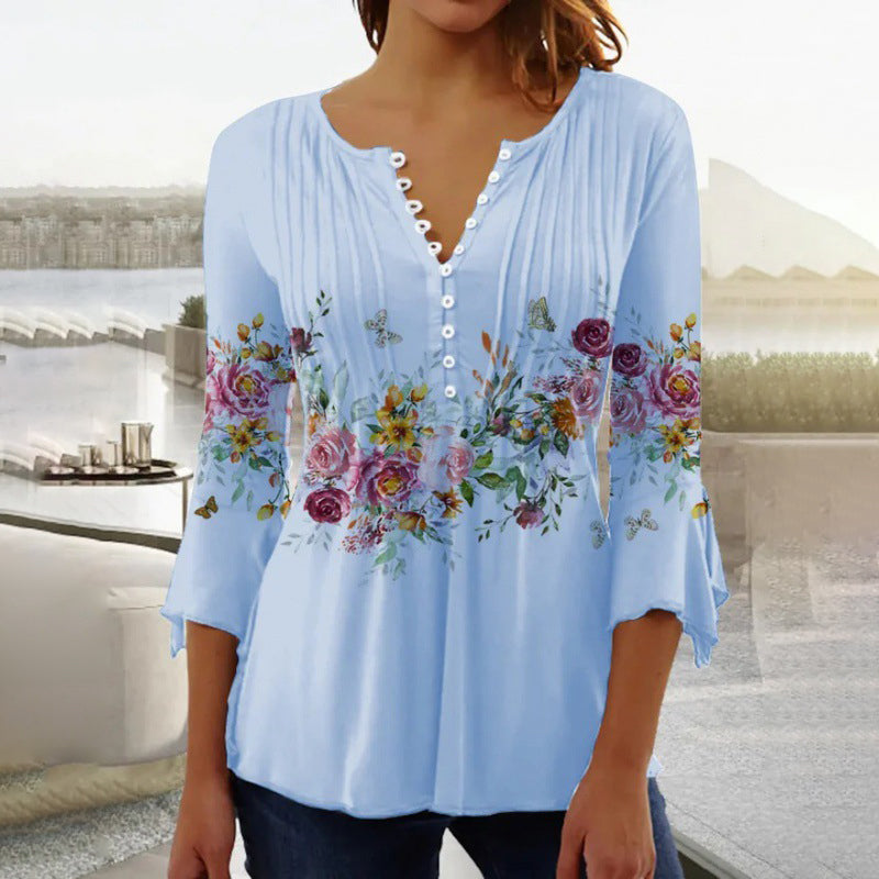 🔥2025 Nouveau Bestsellers🔥Chemise à col en V imprimée femme