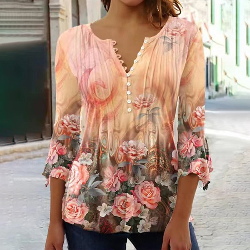 🔥2025 Nouveau Bestsellers🔥Chemise à col en V imprimée femme