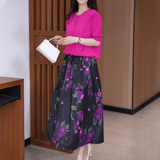 🔥Free shipping🔥Women's 2-Piece Set Knitted Tops and Floral Printed Skirt
