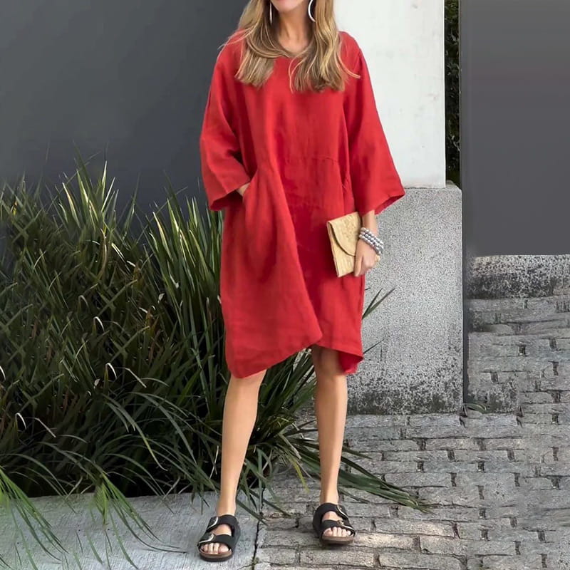 Robe en ajustement en liberté de couleur unie décontractée pour femmes avec poche