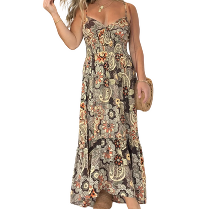 💕Limited Time Offer 39% OFF💕Women’s Sexy Spaghetti Strap Floral Print Long Dress