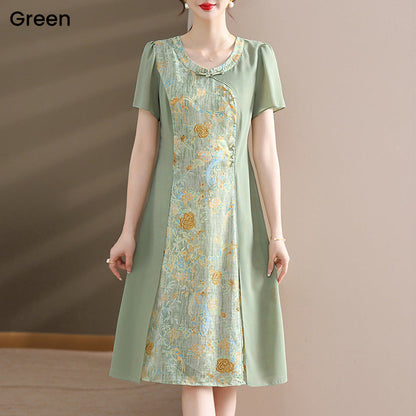 Elegant Vintage Round Neck Print Patchwork Dress