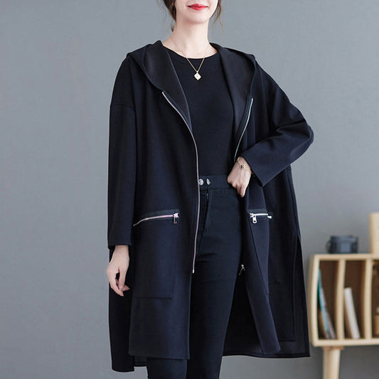 Mid-Length Oversized Hooded Loose Jacket