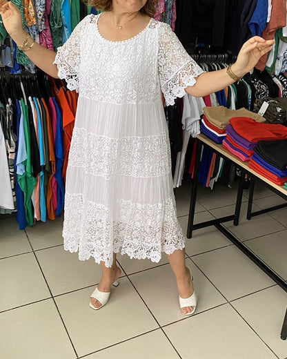 🔥BIG SALE 🔥Solid Color Short Sleeve Lace Dress