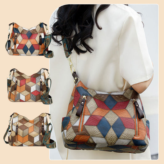 Women’s Patchwork Shoulder Bag with Large Capacity