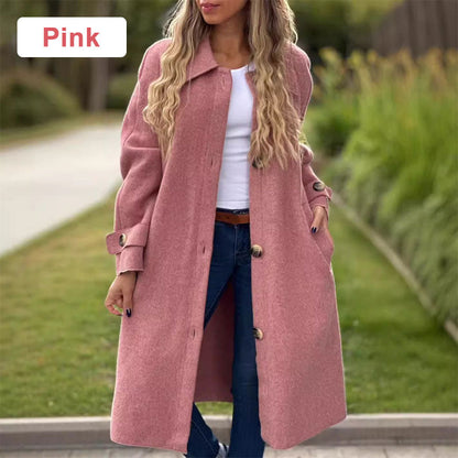 🍁Wrap you in warmth-Women's Button-Down Long Solid Color Coat