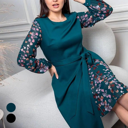 Women’s Elegant Long-Sleeve Dress with Print Details