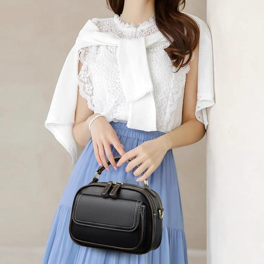 Elegant Double Layer Wide Strap Crossbody Handbag