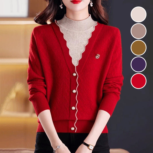 Women's Half High Collar Fake Two-piece Knitted Sweaters