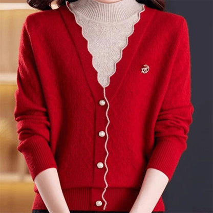 Women's Half High Collar Fake Two-piece Knitted Sweaters