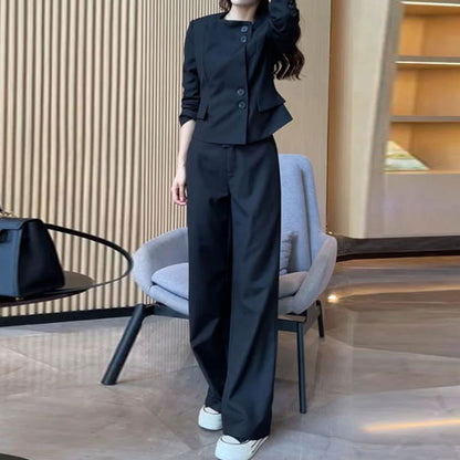 Comfortable Blazer and High Waist Pants Two-Piece Set