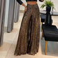 Pantalon large taille haute à paillettes tendance pour femmes