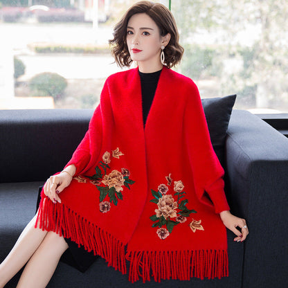 Embroidered Sleeve Cuff Ethnic Style Poncho