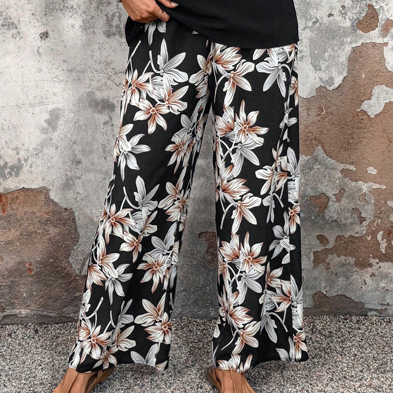 🌸Promotions d'été🌸Ensemble pantalon large et haut à manches courtes pour femmes, décontracté, imprimé floral