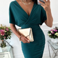 Robe moulante sexy à col en V froncé pour femme