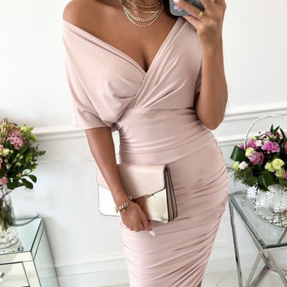 Robe moulante sexy à col en V froncé pour femme