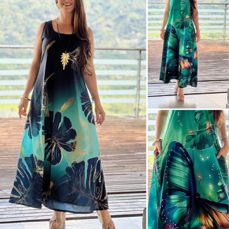 💖DERNIER JOUR DE VENTE 50 % de réduction💖Femme Ample Imprimé Sans Manches Maxi Dress
