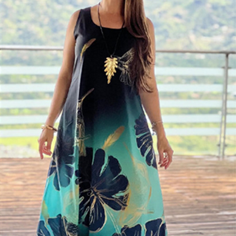 💖DERNIER JOUR DE VENTE 50 % de réduction💖Femme Ample Imprimé Sans Manches Maxi Dress