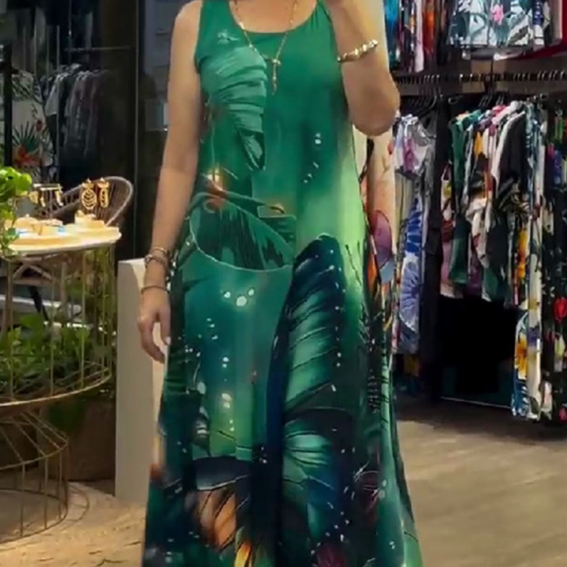 💖DERNIER JOUR DE VENTE 50 % de réduction💖Femme Ample Imprimé Sans Manches Maxi Dress