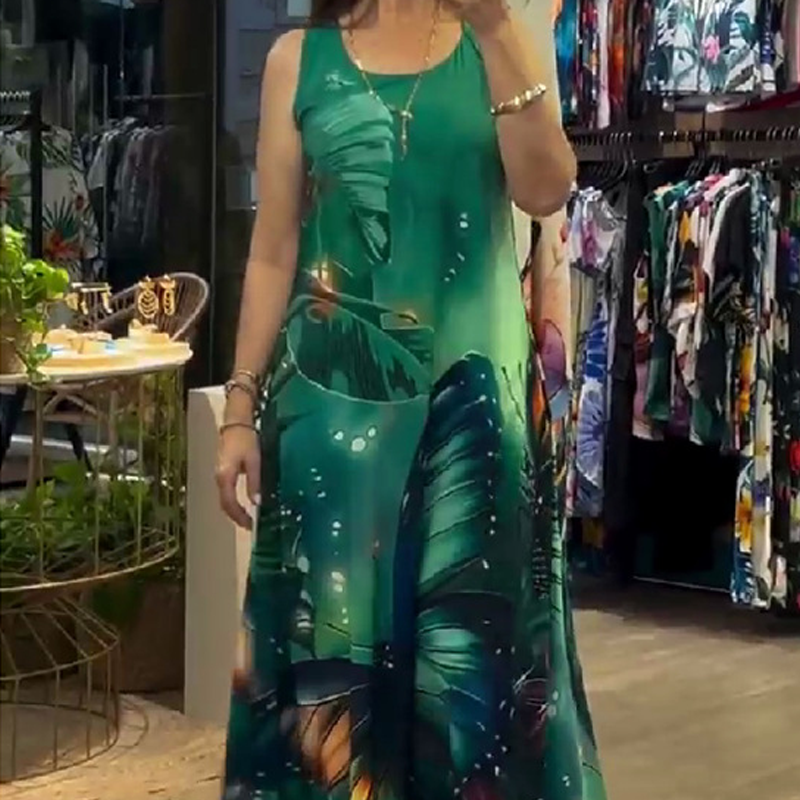 💖DERNIER JOUR DE VENTE 50 % de réduction💖Femme Ample Imprimé Sans Manches Maxi Dress
