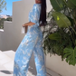 Chemise à manches courtes imprimée décontractée pour femmes Ensemble pantalon large