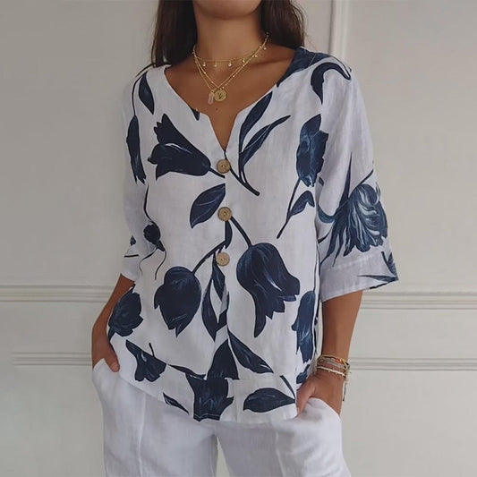 🎉New product launch💐– Women's Linen V-Neck Loose Top (50% OFF)