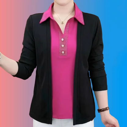 🎉New Product Launch💐– Women's 2-in-1 Shiny Lapel Top（50% OFF🔥）